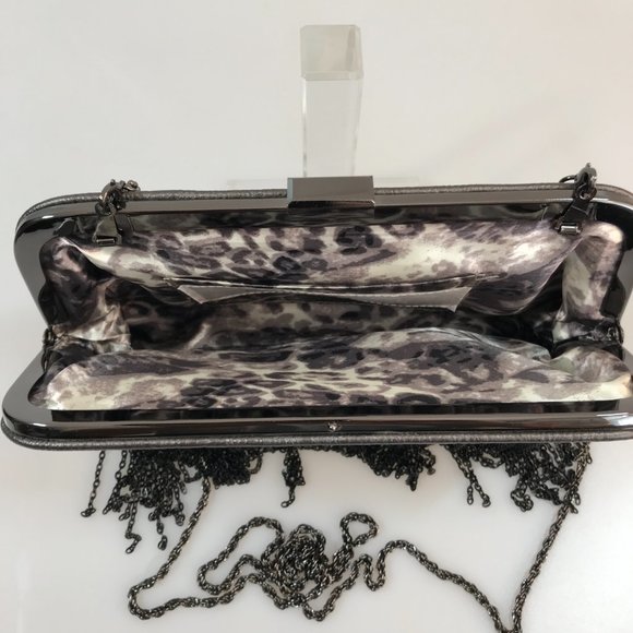 EUC Big Buddha Chain-Fringe Cocktail Bag/Clutch in Pewter Faux Leather - Picture 8 of 10